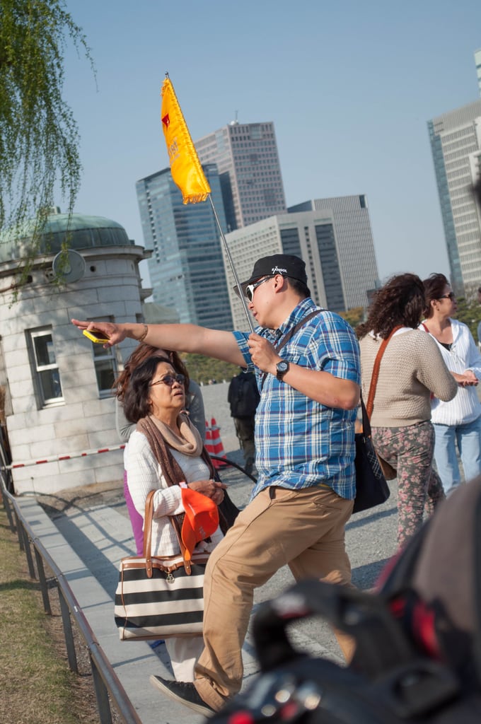 Guide with flag