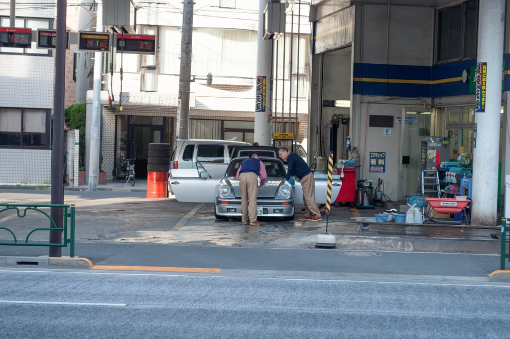 Polishing the car in Tokyo