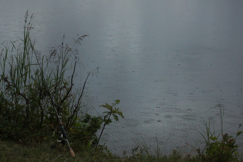 Fishing equipment in rain