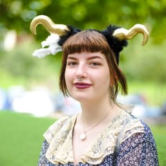Luna with fake goat horns