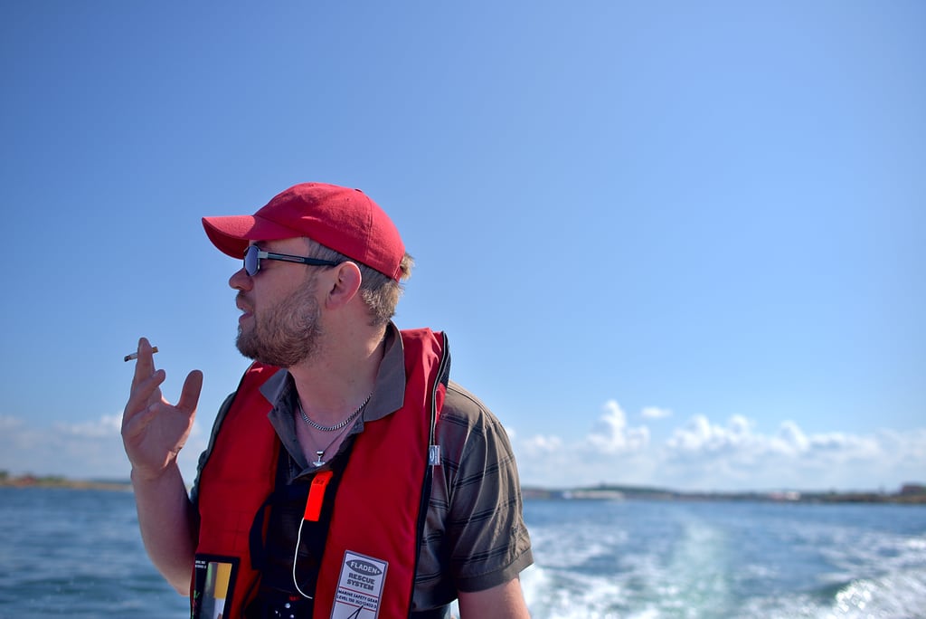 Martin on a boat