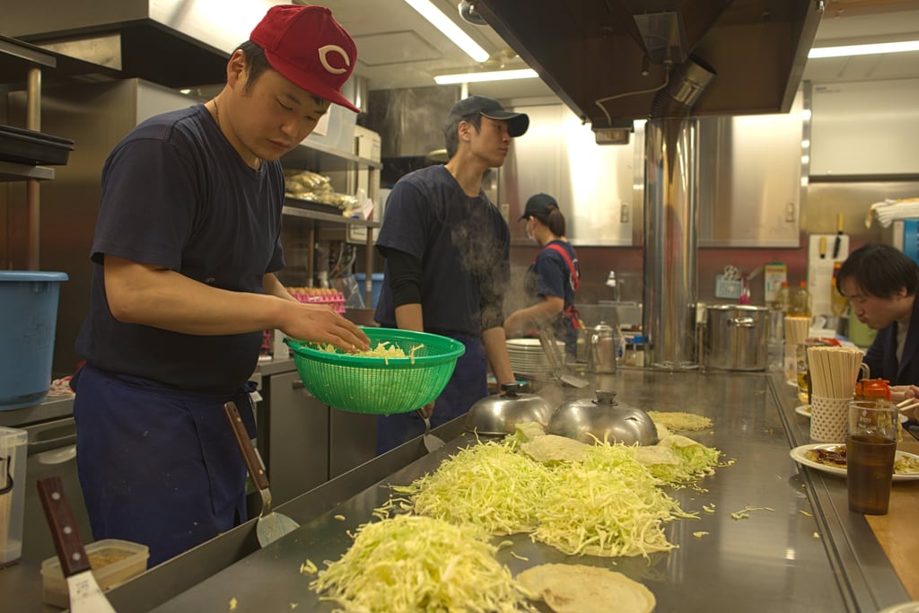 Okonomyaki preparation in Hiroshima Japan 2020