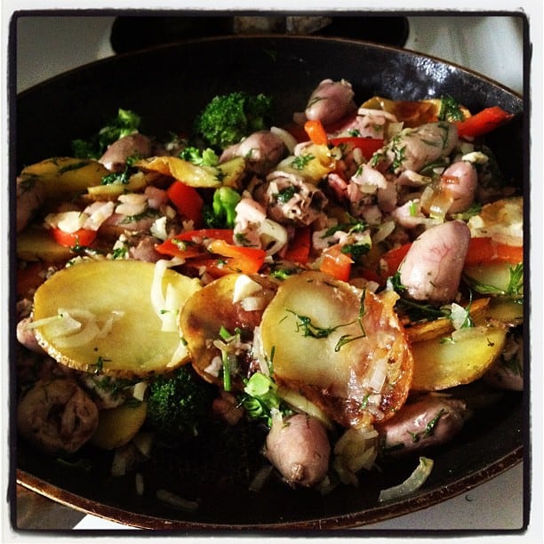 Chicken hearts with bacon