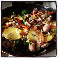 Chicken hearts with bacon